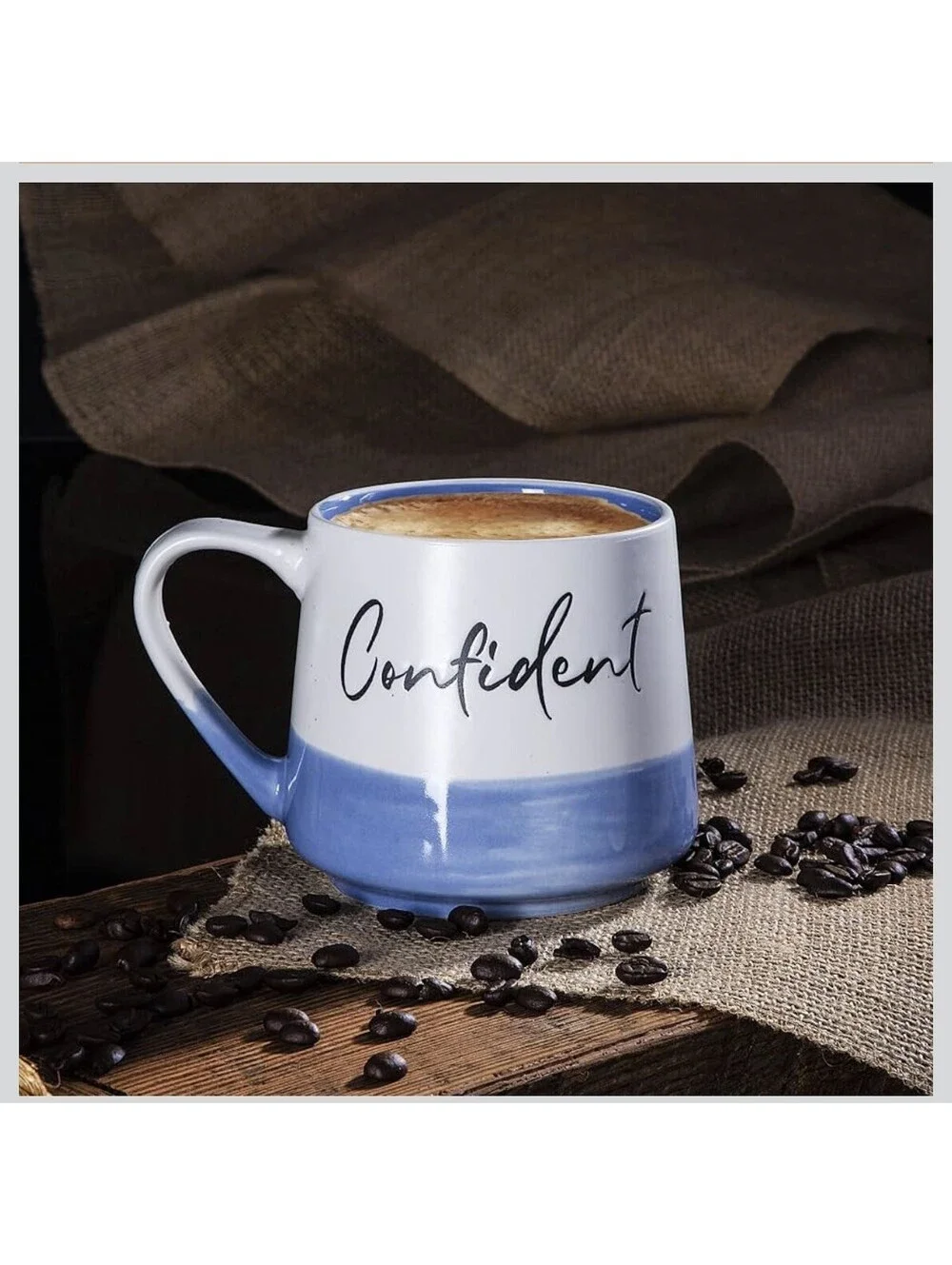 CONFIDENT 20 oz Coffee Mugs, Large Mugs Light Blue White Cilorblock